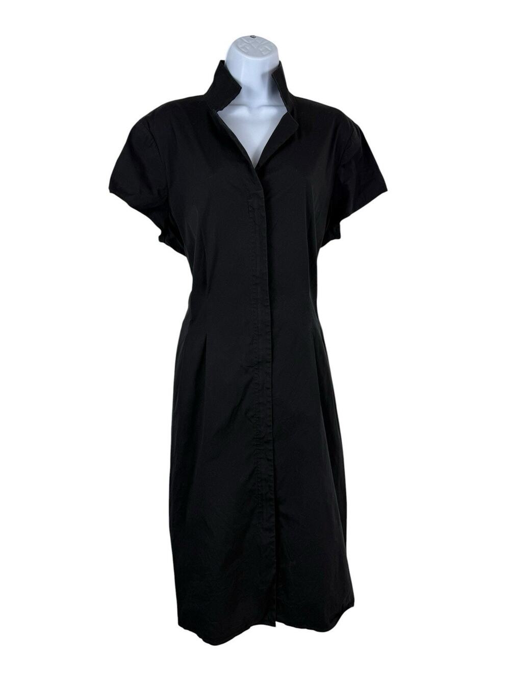 Lafayette 148 Dress Womens 14 Black New York Cotton Shirt Dress Tie Back Midi